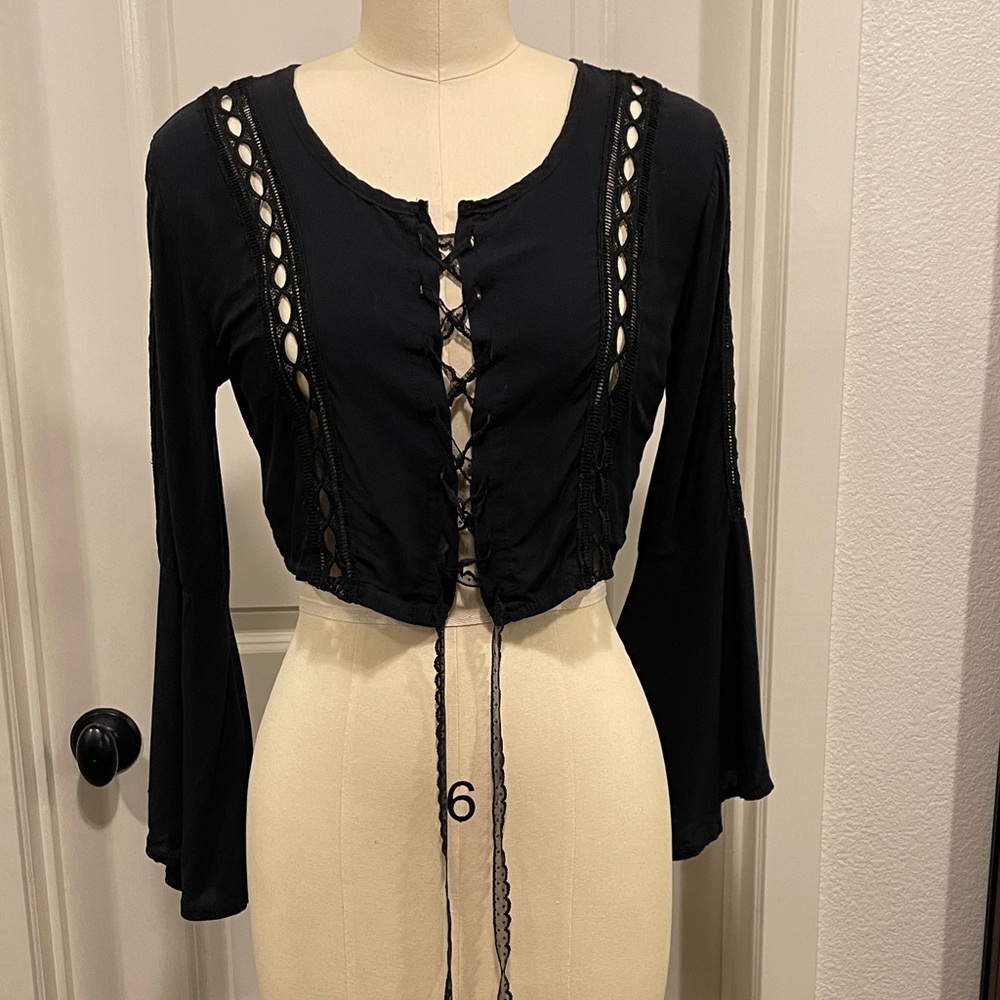 Black Lace-Up Women's Top